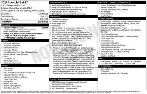 Marina Blue 2027 Chevrolet Bolt LT FWD