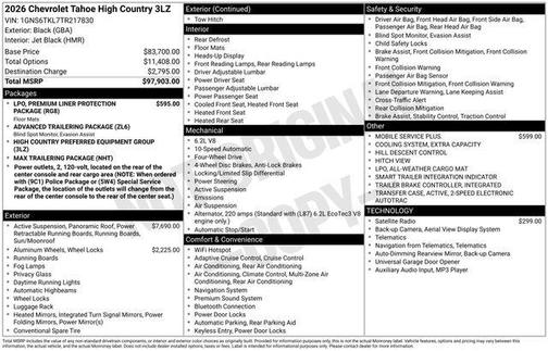 Black 2026 Chevrolet Tahoe 4WD High Country