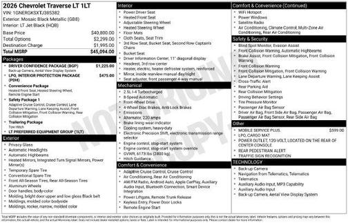 Mosaic Black Metallic 2026 Chevrolet Traverse LT