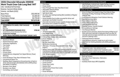 Summit White 2026 Chevrolet Silverado 2500 WT