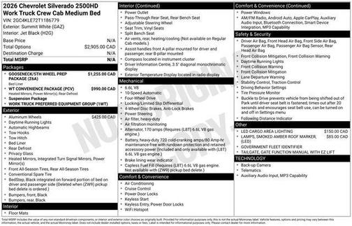 Summit White 2026 Chevrolet Silverado 2500 Crew Cab, Standard Bed, WT, 4WD