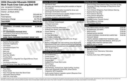Summit White 2026 Chevrolet Silverado 3500 Crew Cab, Long Bed, WT Dual Rear Wheel, RWD