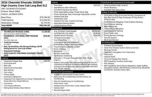 Black 2026 Chevrolet Silverado 3500 High Country