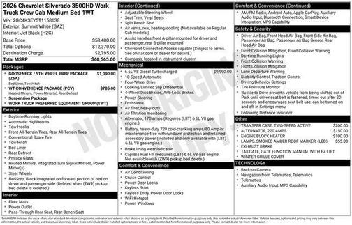 Summit White 2026 Chevrolet Silverado 3500 Crew Cab, Standard Bed, WT, 4WD