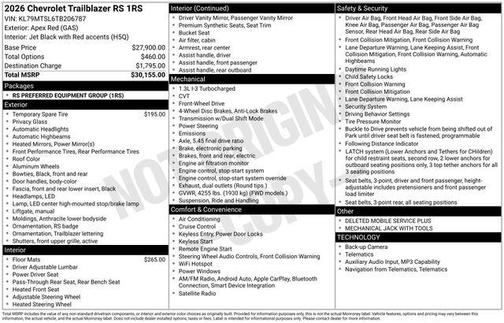 Apex Red 2026 Chevrolet Trailblazer RS