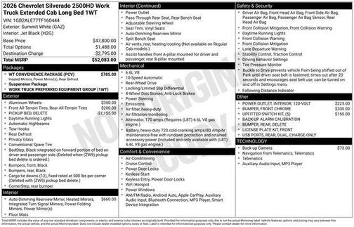 Summit White 2026 Chevrolet Silverado 2500 WT