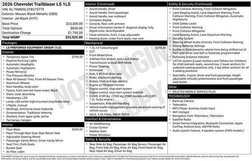 Mosaic Black Metallic 2026 Chevrolet Trailblazer LS