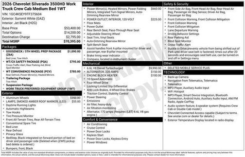 Summit White 2026 Chevrolet Silverado 3500 Crew Cab, Standard Bed, WT, 4WD