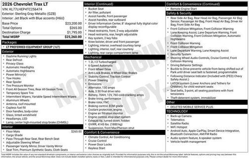 Sterling Gray Metallic 2026 Chevrolet Trax LT