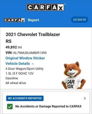 Summit White 2021 Chevrolet Trailblazer RS