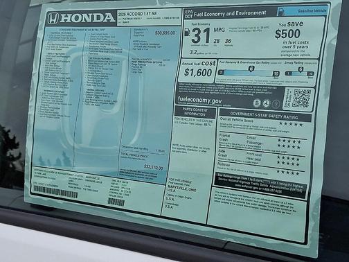 Platinum White Pearl 2026 Honda Accord SE