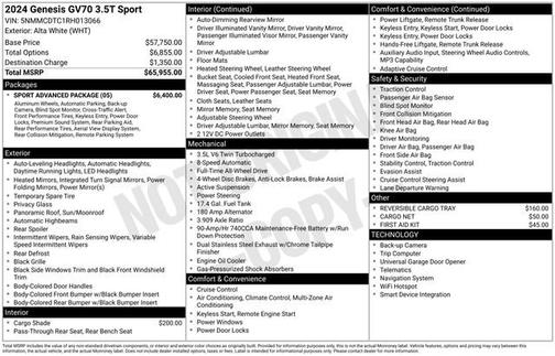 Alta White 2024 Genesis GV70 3.5T Sport