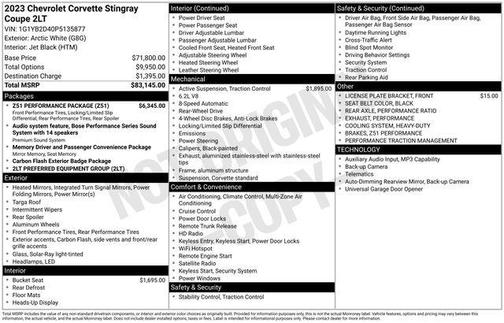 Arctic White 2023 Chevrolet Corvette Stingray w/2LT