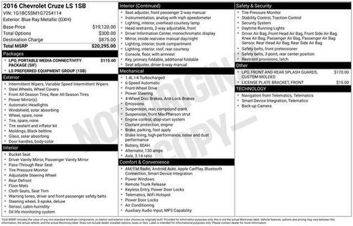 Blue Ray Metallic 2016 Chevrolet Cruze LS Auto