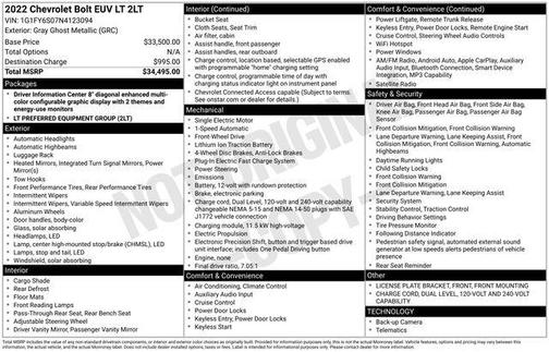 Gray Ghost Metallic 2022 Chevrolet Bolt EUV FWD LT