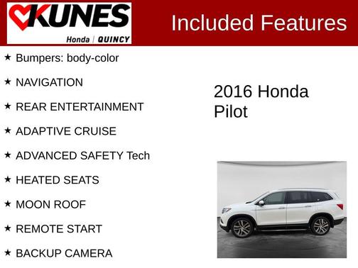 White 2016 Honda Pilot Touring