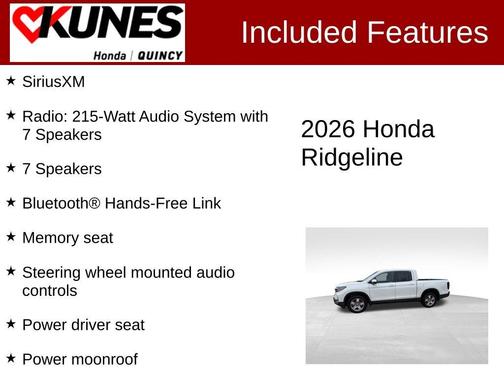 Platinum White Pearl 2026 Honda Ridgeline RTL