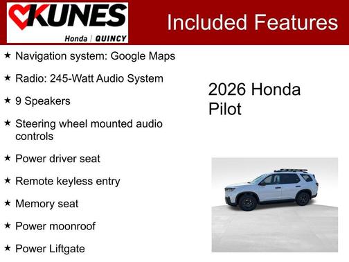 Platinum White Pearl 2026 Honda Pilot TrailSport