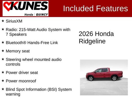 Radiant Red Metallic II 2026 Honda Ridgeline RTL