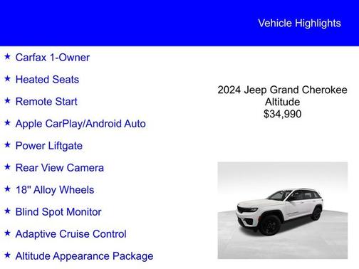 Bright White Clearcoat 2024 Jeep Grand Cherokee LAREDO