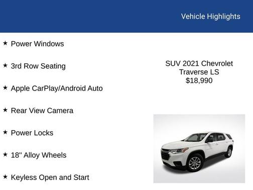 Summit White 2021 Chevrolet Traverse LS W/1LS