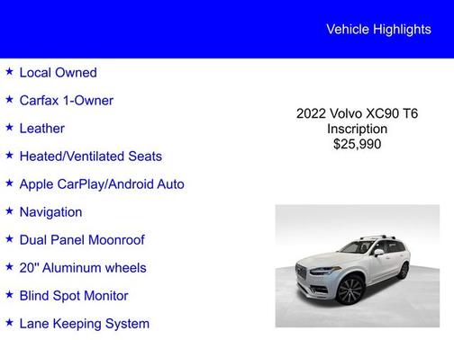 Crystal White Metallic 2022 Volvo XC90 T6 INSCRIPTION 6 PASSENGER