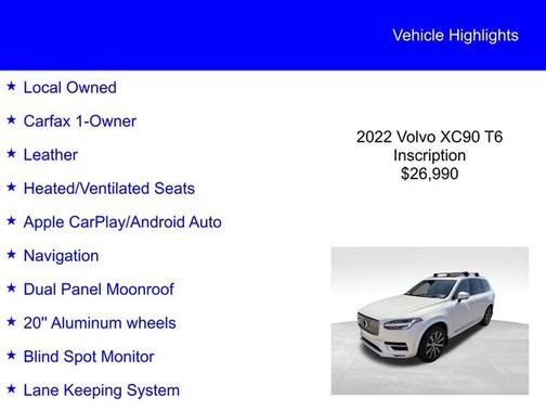 Crystal White Metallic 2022 Volvo XC90 T6 INSCRIPTION 6 PASSENGER