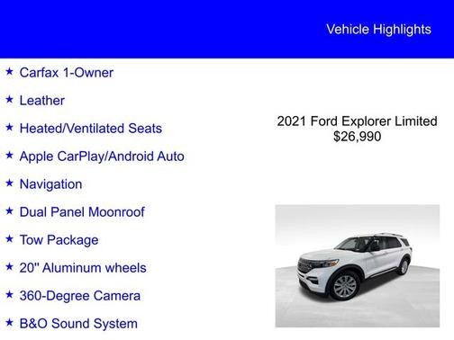 STAR WHITE MET TRI-COAT 2021 Ford Explorer LIMITED