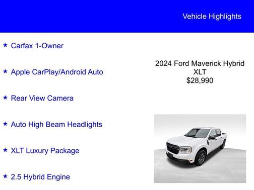 OXFORD WHITE 2024 Ford Maverick XLT