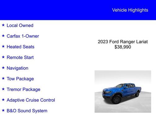 VELOCITY BLUE 2023 Ford Ranger LARIAT