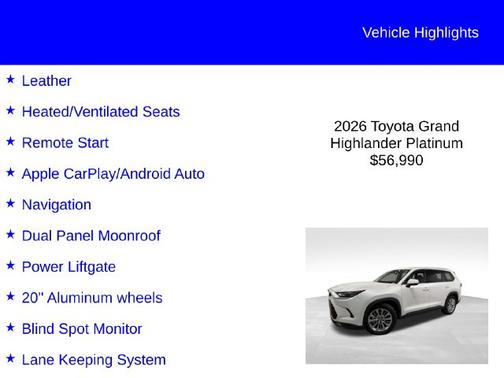 Wind Chill Pearl 2026 Toyota Grand Highlander PLATINUM