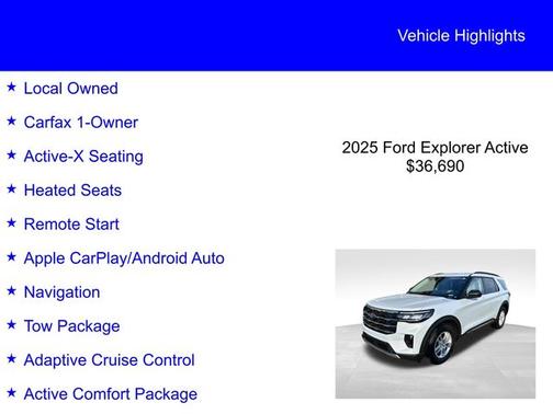 SPACE WHITE METALLIC 2025 Ford Explorer ACTIVE