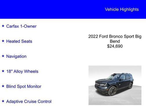 ALTO BLUE METALLIC TC 2022 Ford Bronco Sport BIG BEND