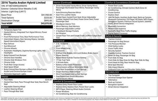 2016 Toyota Avalon Hybrid Limited