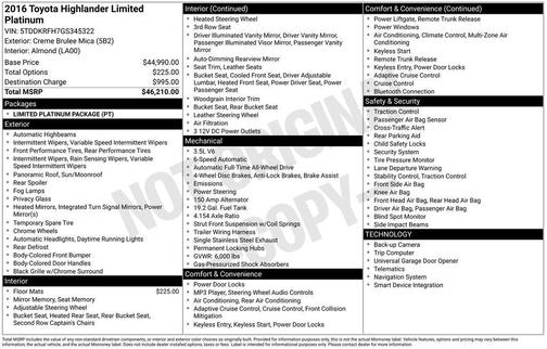 2016 Toyota Highlander Limited Platinum