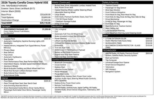 Silver 2026 Toyota Corolla Cross Hybrid XSE