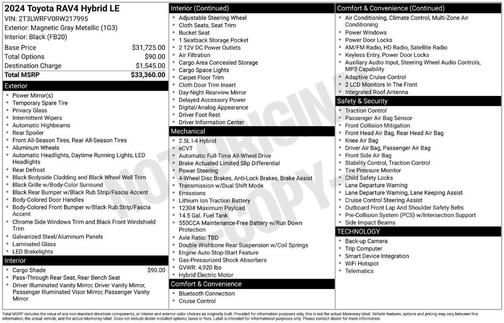 Gray 2024 Toyota RAV4 Hybrid LE