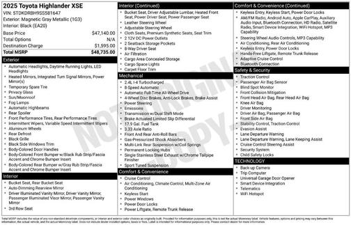 Gray 2025 Toyota Highlander XSE