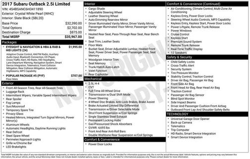 2017 Subaru Outback 2.5i Limited