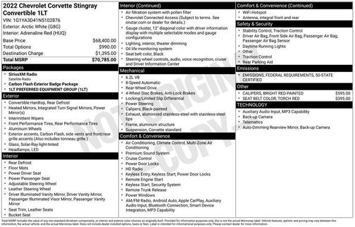 2022 Chevrolet Corvette Stingray w/1LT