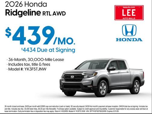 Crystal Black Pearl 2026 Honda Ridgeline RTL