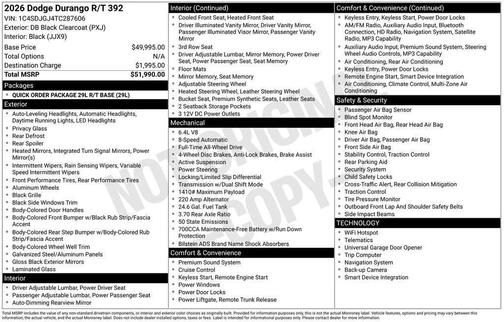 DB Black Clearcoat 2026 Dodge Durango R/T 392 AWD