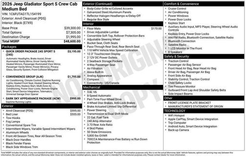 Anvil Clearcoat 2026 Jeep Gladiator Sport S