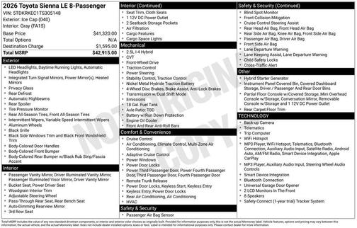Ice 2026 Toyota Sienna LE