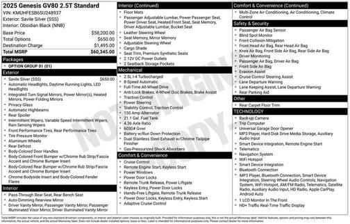 Savile Silver 2025 Genesis GV80 2.5T
