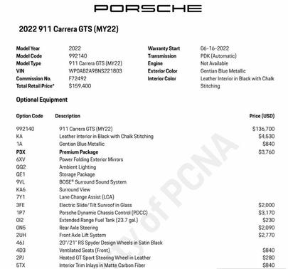 Gentian Blue Metallic 2022 Porsche 911 Carrera GTS
