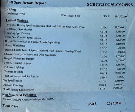 Black 2020 Bentley Continental GT V8