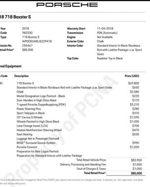 2018 Porsche 718 Boxster S