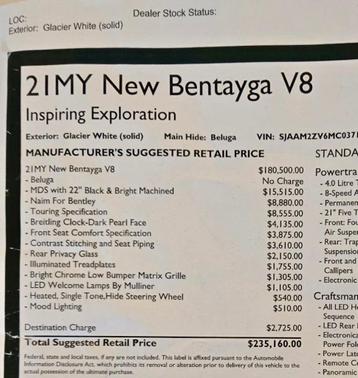 Glacier White 2021 Bentley Bentayga V8
