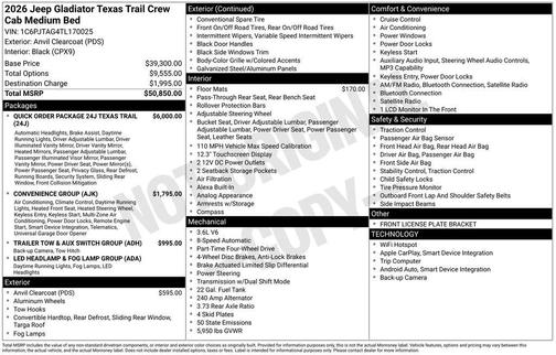 Anvil Clearcoat 2026 Jeep Gladiator Texas Trail